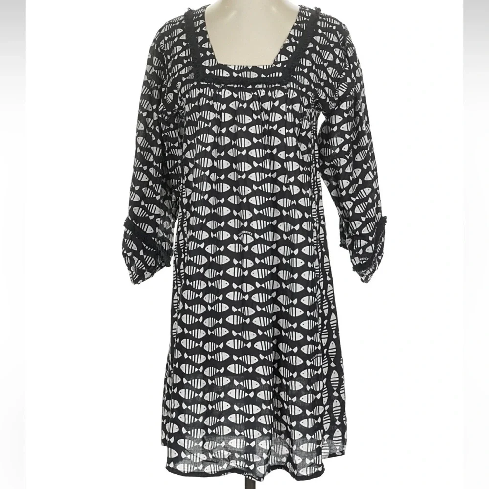Tuckernuck Black and White Patterned Monochrome Cotton Shift Dress Size Small - Picture 2 of 6